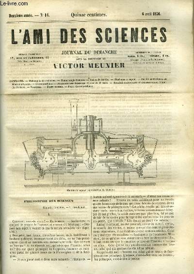 L'ami des sciences n 14 - Philosophie des sciences, Tunnel anglo-franais, Palais de famille, Piocheuse a vapeur, Facult merveilleuse du minime a bandes