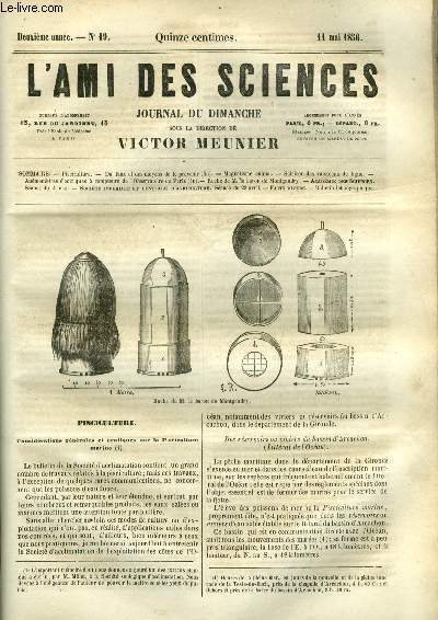 L'ami des sciences n 19 - Pisciculture, Du faux et des moyens de le prvenir, Magntisme animal, Salaison des vaisseurs de ligne, Anmomtres lectriques a compteurs de l'observatoire de Paris, Ruche de M. le baron de Montgaudry