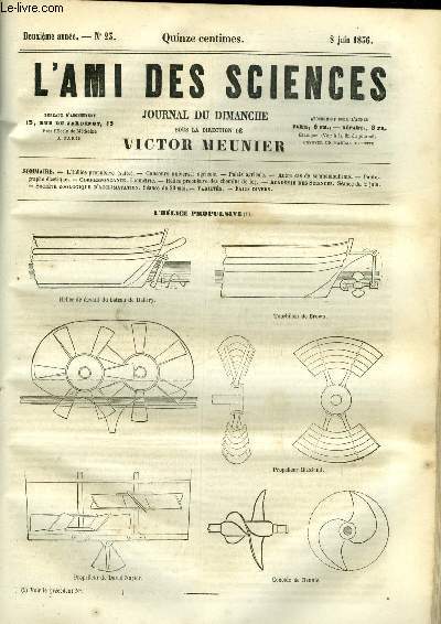 L'ami des sciences n 23 - L'hlice propulsive (suite), Concours universel agricole, Palais agricole, Autre cas de somnambulisme, Pantographe lastique, Hlice propulsive des chemins de fer