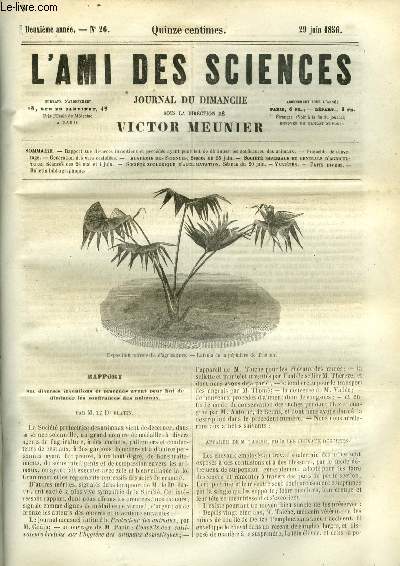 L'ami des sciences n 26 - Rapport sur diverses inventions et procds ayant pour but de diminuer les souffrances des animaux, Projectile de sauvetage, Gnration des vers cestoides