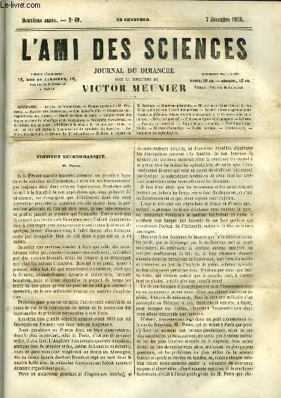 L'ami des sciences n 49 - Institut technomatique, Pompe agricole de M. Perreaux, Une nouvelle pile, L'encre de correspondance des dames, Alcool des tiges de mas, Comparaison des divers systmes de chauffage et de ventilation, Addition a la sance du 24