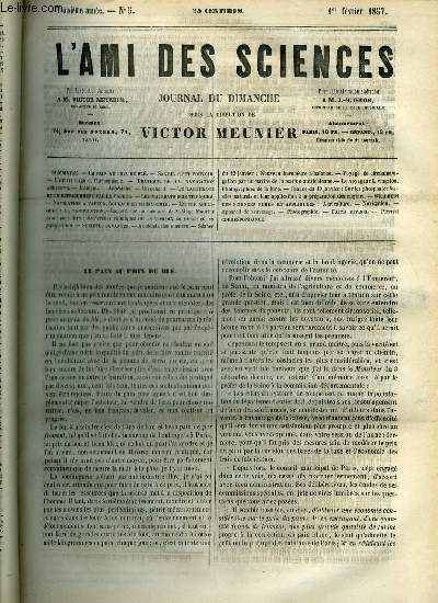 L'ami des sciences n 5 - Le pain au prix du bl, Savoir c'est pouvoir, L'quarrissage et l'hippophagie, Pratique de la navigation arienne, Incident, Un canard, Le labourage et le dfrichement par la vapeur, Les majorats scientifiques, Navigation