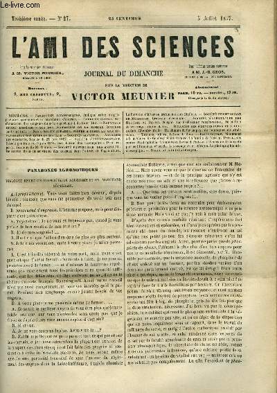 L'ami des sciences n 27 - Paradoxes agronomiques, Dialogue entre un propritaire agronome et un marchand d'engrais, Acclimatation des sangsues dans le dpartement du Haut Rhin, Nouvelle tude exprimentales des proprits de la moelle pinire, Note