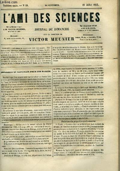 L'ami des sciences n 29 - Appareils de sauvetage pour les marins, Chronique industrielle et scientifique d'Espagne, Canalisation de l'Ebre, Dialogue entre un propritaire agronome et un marchand d'engrais, Notice sur le tonnerre, Des moeurs