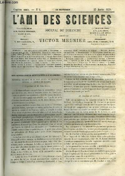L'ami des sciences n 4 - Les gnrations spontanes a l'acadmie, Flanerie dans le ciel, Phase de la comte Donati, Jupiter, Nouvelle disposition de la pile a courant constant, Equivalents des corps simples, Plus d'incendies si l'on veut, Beaut