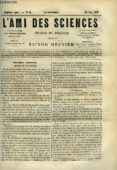L'ami des sciences n 26 - La question des chemins de fer rsolue par un nouveau mode de locomotion individuel et populaire, L'acide sulfurique dans l'air, Mmoire sur la scheresse de 1858 et sur les crues et diminutions de la Seine depuis cent quarante