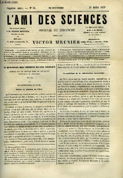 L'ami des sciences n 31 - La question des chemins de fer vicinaux rsolue par un nouveau mode de locomotion individuel et populaire, Les ouvriers puisatires, Une industrie a dcourager, L'abb Paramelle, Naissance et mort d'un hippopotame a la Mnagerie