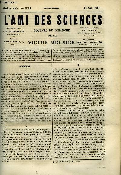 L'ami des sciences n 33 - De l'application du coke de Boghead, Un mot sur les appareils liminateurs des produits de la combustion du gaz d'clairage, Recherches sur les ombres colores qui se manifestent a diverses saisons et sur les applications