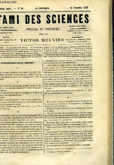 L'ami des sciences n 50 - Enterrement d'une thorie, Du rgime des eaux dans les montagnes boises, Sur l'atmosphre du soleil par M. Faye, Une araigne pruvienne a Strasbourg par A. Lereboulet, De l'action que la lumire exerce lorsqu'elle rend