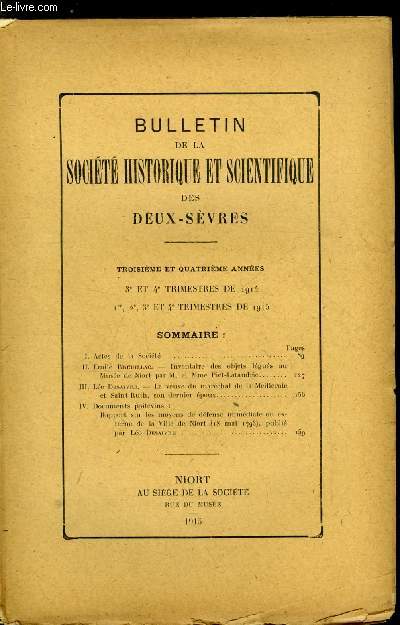 Bulletin de la socit historique et scientifique des deux-svres 3e et 4e trimestres 1914, 1e, 2e, 3e et 4e trimestre 1915 - Inventaire des objets lgus au muse de Niort par M. et Mme Piet-Lataudrie par Emile Breuillac, La veuve du marchal