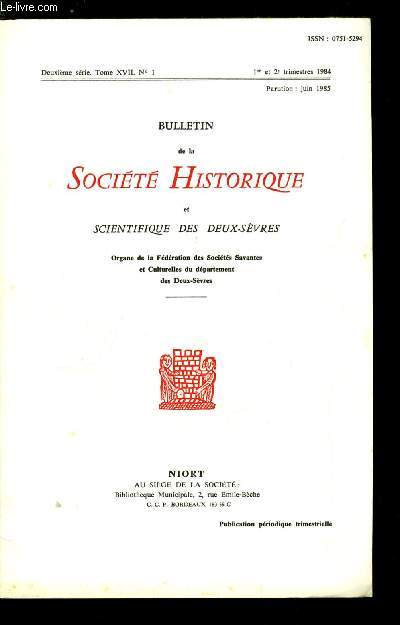 Bulletin de la socit historique et scientifique des deux-svres tome XVII n 1 - Sites archologiques de la valle du Lambon par Jacques Jarry, Une suite de l'ancien et du nouveau testament tisse a Aubusson conserve dans l'glise Notre Dame de Niort