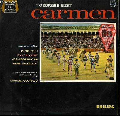 DISQUE VINYLE 33T CARMEN. PAR LES CHOEURS, ORCHESTRE ET DANSEURS DE L'OPERA DE KARLSRUHE SOUS LA DIRECTION DE MARCEL COURAUD.