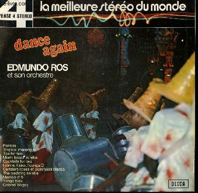 DISQUE VINYLE 33T DANCE AGAIN. PATRICIA / TROPICAL MERENGUE / TEA FOR TWO / MIAMI BEACH RUMBA / COCKTAILS FOR TWO / TANGO BLEU / MAMBO N°5 / CERISIERS ROSES ET POMMIERS BLANCS / I CAME, I SAW, I CONGA'D...
