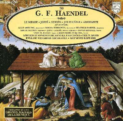 DISQUE VINYLE 33T LE MESSIE / JOSUE / XERXES / JULES CESAR / ARIODANTE ( SELESTION). AVEC LES SOPRANOS ELLY AMELING, NORMA BURROWES, HEATHER HARPER ET EDITH MATHIS. LA MEZZO SOPRANO JANET BAKER. LE TENOR DAVID RENDALL. LE BASSE SAMUEL RAMEY