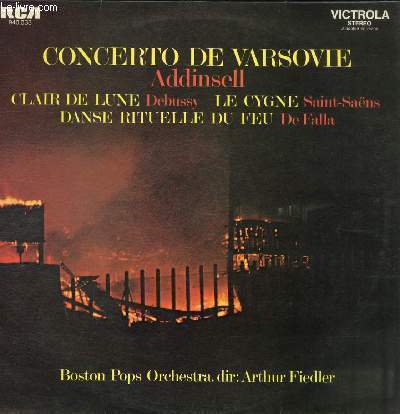 DISQUE VINYLE 33T CONCERTO DE VARSOVIE, CLAIR DE LUNE, DANSE RITUELLE DU FEU, LE CYGNE, ESTUDIANTINA VALSE, CHANT HINDOU, DANSE HONGROISE, LARGO, LOHENGRIN, VALSE, AIDA: GRANDE MARCHE.