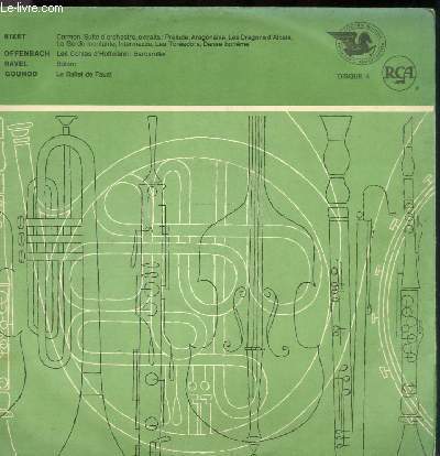 DISQUE VINYLE 33T CARMEN SUITE D'ORCHESTRE EXTRAITS: PRELUDE ARAGONAISE, LES DRAGONS D'ALCALA, LA GARDE MONTANTE, INTERMEZZO, LES TOREADORS, DANSE BOHEME, LES CONTES D'HOFFMANN: BARCAROLLE, BOLERO, LE BALLET DE FAUST.