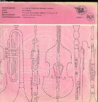 DISQUE VINYLE 33T LA GROTTZ DE FINGAL OUVERTURES, LES PRELUDES, POMP AND CIRCUMSTANCE, MARCHE N1 EN RE OP. 39, UNE NUIT SUR LE MONT CHAUVE3, DI BALLO OUVERTURE.