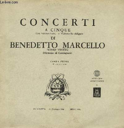 DISQUE VINYLE 33T CONCERTI A CINQUE CON VIOLINO E VIOLONCELLO OBLIGATO.