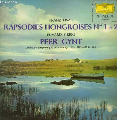 DISQUE VINYLE 33T RAPSODIES HONGOIRSE N1 EN FA MAHEUR - N2 EN UT MINEUR, PEER GYNT.