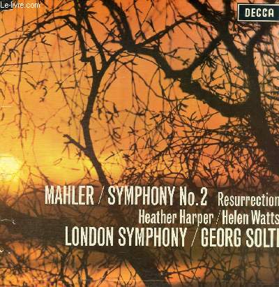 DISQUE VINYLE 33T SYMPHONY NO.2 RESURRECTION, HEATHER HARPER, HELEN WATTS.