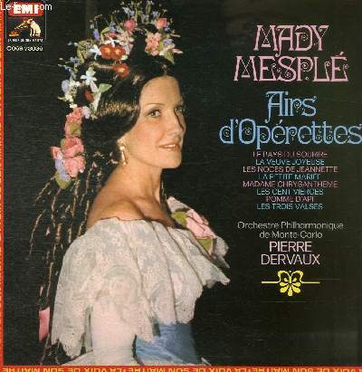 DISQUE VINYLE 33T AIRS D'OPERETTES. LES NOCES DE JEANNETTE, MADAME CHRYSANTHEME, TROIS VALSES, LE PAYS DU SOURIRE, LA VEUVE JOYEUSE, POMME D'API, LA PETITE MARIEE, LES CENT VIERGES.