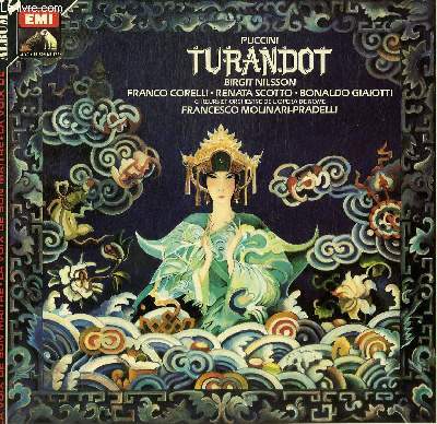 DISQUE VINYLE 33T LA PRINCESSE TURANDOT, CALAF, LIU, TIMOUR, L'EMPEREUR ALTOUM, PING, PANG, PONG, UN PRINCE DE PERSE, UN MANDARIN, DEUX VOIX.