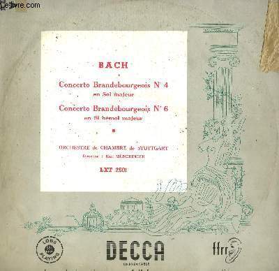 DISQUE VINYLE 33T CONCERTO BRANDEBOURGEOIS N4, CONCERTO BRANDEBOURGEOIS N6.