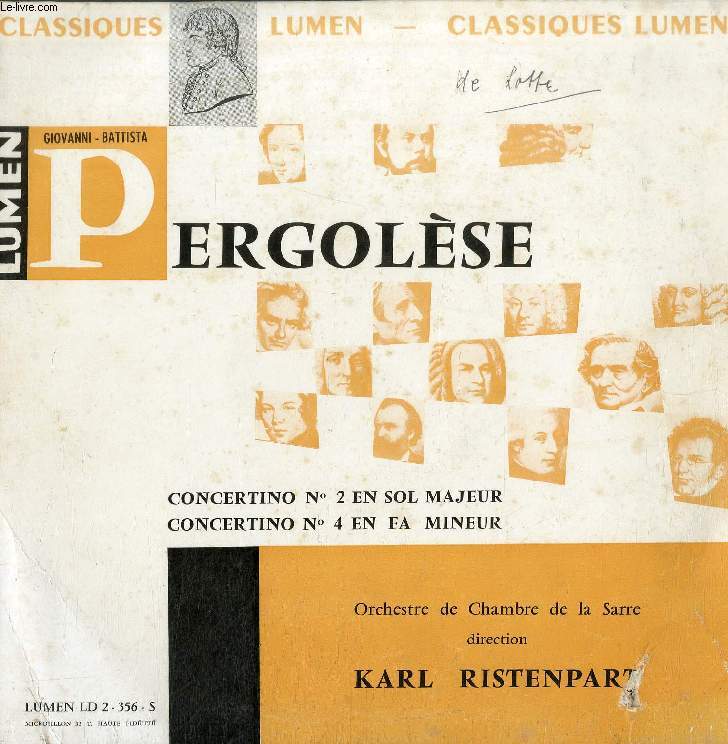 DISQUE VINYLE 33T : CONCERTINO N 2 EN SOL MAJEUR, CONCERTINO N 4 EN FA MINEUR