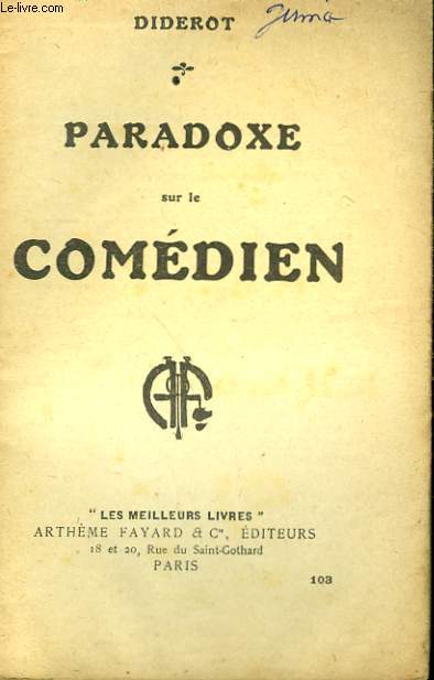 PARADOXE SUR LE COMEDIEN. COLLECTION : LES MEILLEURS LIVRES N 103.