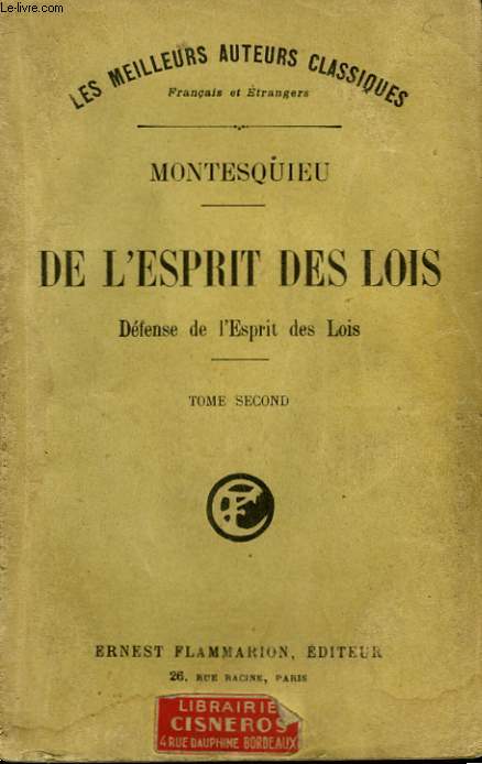 DE L'ESPRIT DES LOIS. DEFENSE DE L'ESPRIT DES LOIS. TOME 2.
