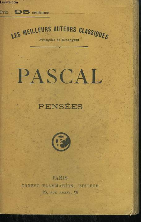PENSEES DE B. PASCAL. ( EDITION DE 1670 ).
