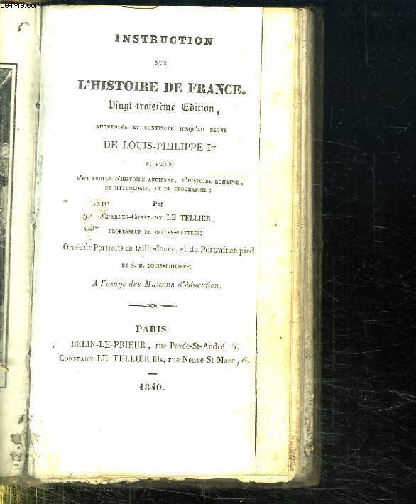 INSTRUCTION SUR L HISTOIRE DE FRANCE. 23 em EDITION.