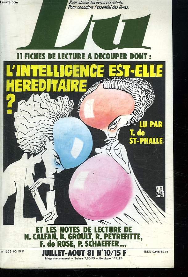 LU. 11 FICHES DE LECTURE A DECOUPER DONT : L INTELLIGENCE EST ELLE HEREDITAIRE? N 10. JUILLET AOUT 1981.