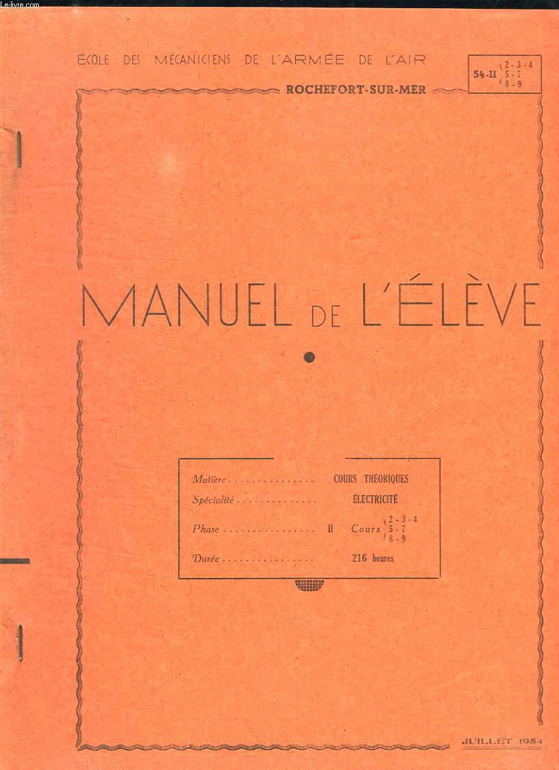 MANUEL DE L ELEVE. COURS THEORIQUES.