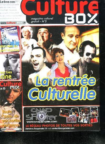 CULTURE BOX N 5. SOMMAIRE:JOURNEES DU PATRIMOINE. LA RENTREE CULTURELLE. MODE TENDANCES. DAVID VANDETTA...