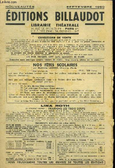 LIBRAIRIE THEATRALE. SEPTEMBRE 1950. EDITIONS BILLAUDOT.