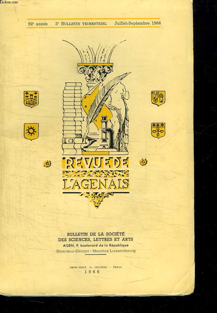 REVUE DE L AGENAIS. TABLE DECENNALE ET METHODIQUE 1935 - 1944.