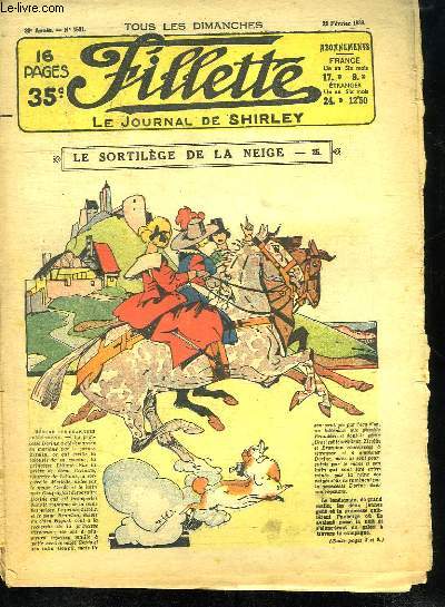 FILLETTE LE JOURNAL DE SHIRLEY N 1561. 30 EM ANNEE. 20 FEVRIER 1938.