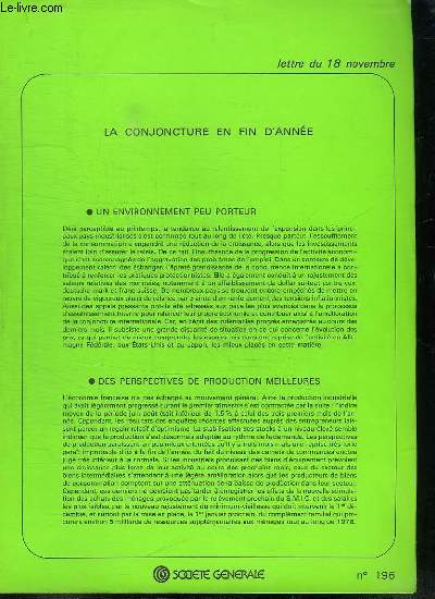 BROCHURE. LA CONJONCTURE DE FIN D ANNEE. LETTRE DU 18 NOVEMBRE.