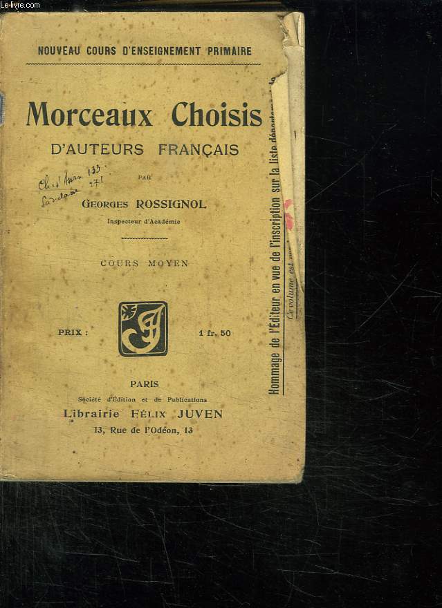 MORCEAUX CHOISIS D AUTEURS FRANCAIS. COURS MOYEN.