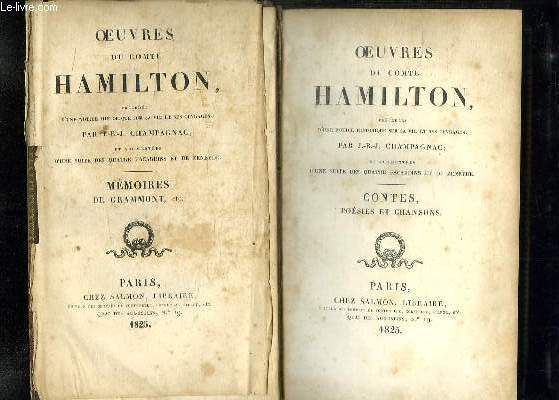 2 TOMES. OEUVRES DU COMTE HAMILTON. TOME 1 MEMOIRES DE GRAMMONT. TOME 2: CONTES POESIES ET CHANSONS.