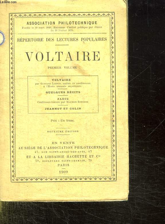 REPERTOIRE DES LECTURES POPULAIRES. VOLTAIRE. PREMIER VOLUME.