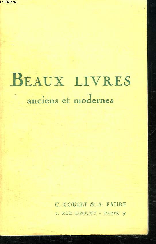 CATALOGUE BEAUX LIVRES ANCIENS ET MODERNES.