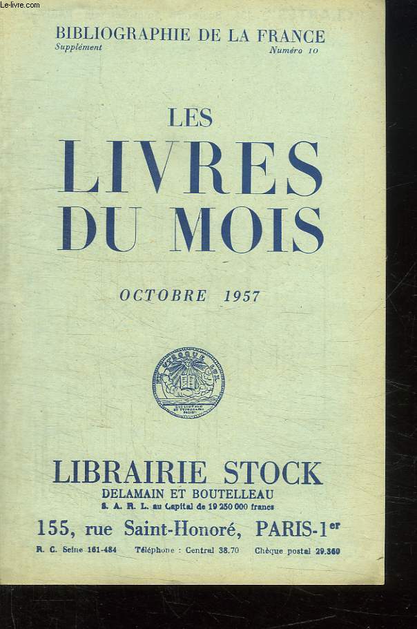 LOT DE 3 CATALOGUES LIBRAIRIE STOCK. N 10 , 11 ET 12 OCTOBRE NOVEMBRE DECEMBRE 1957.