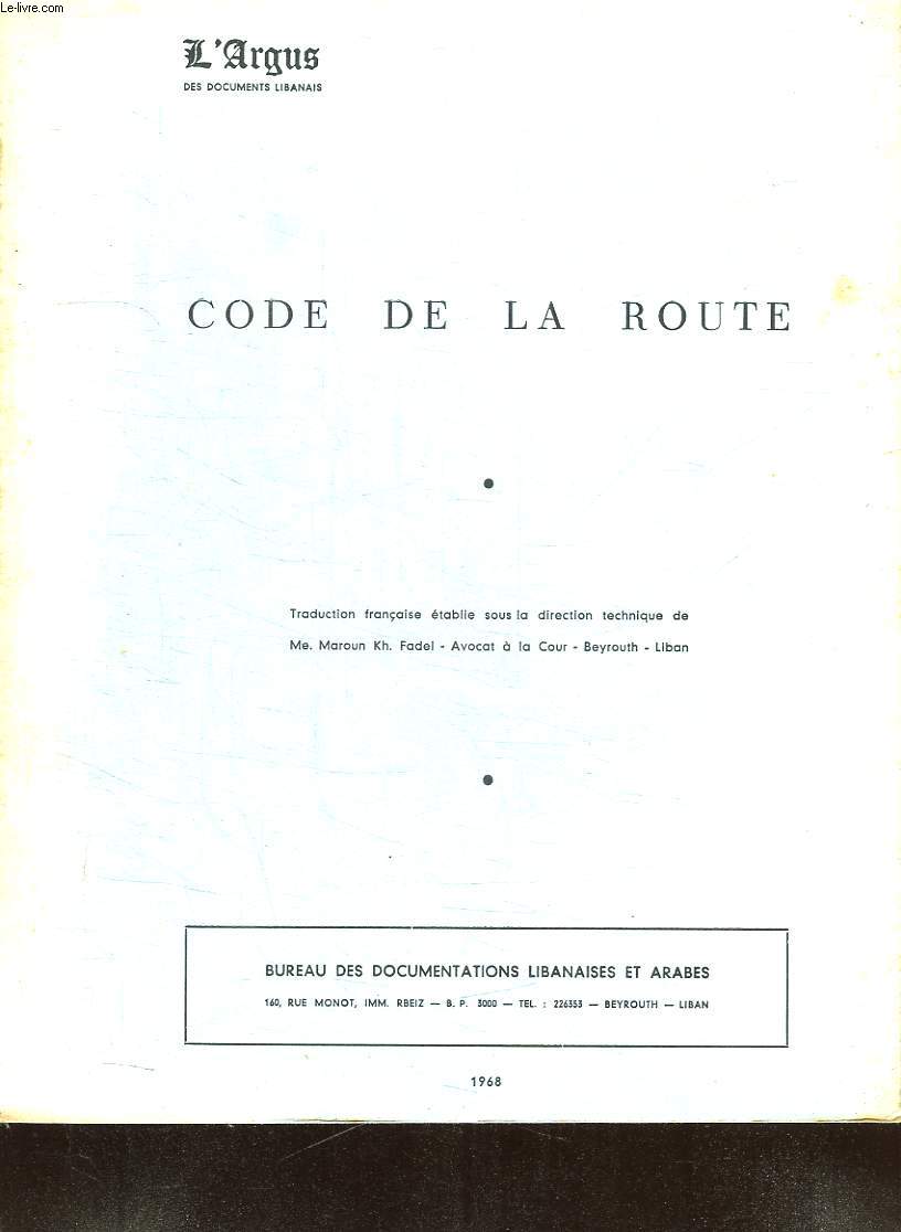 CODE DE LA ROUTE.