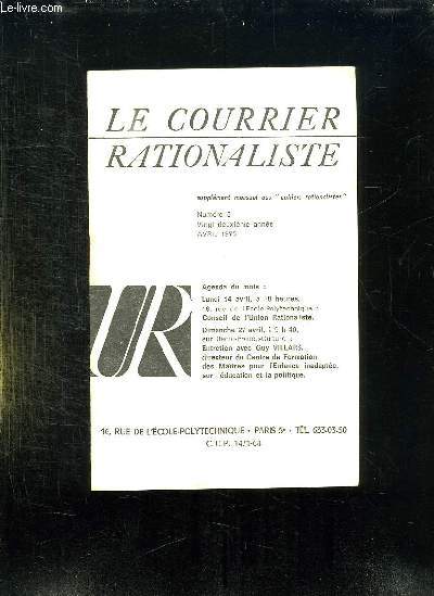LE COURRIER RATIONALISTE N5 AVRIL 1975. SUPPLEMENT MENSUEL AUX CAHIERS RATIONALISTES.