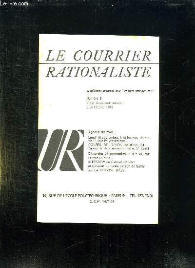 LE COURRIER RATIONALISTE N 8 SEPTEMBRE 1975. SUPPLEMENT MENSUEL AUX CAHIERS RATIONALISTES.
