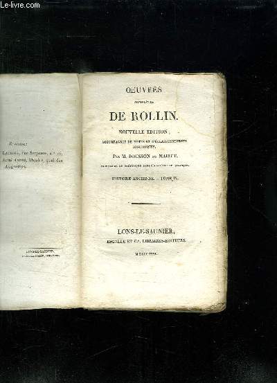 OEUVRES COMPLETES DE ROLLIN. NOUVELLE EDITION. TOME 4: HISTOIRE ANCIENNE.