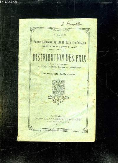 DISTRIBUTION DES PRIX DU SAMEDI 22 JUILLET 1916.