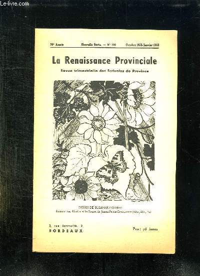 LA RENAISSANCE PROVINCIALE N 100 OCTOBRE 1952 A JANVIER 1953. DESSIN DE SUSANNE FAVRIOU.